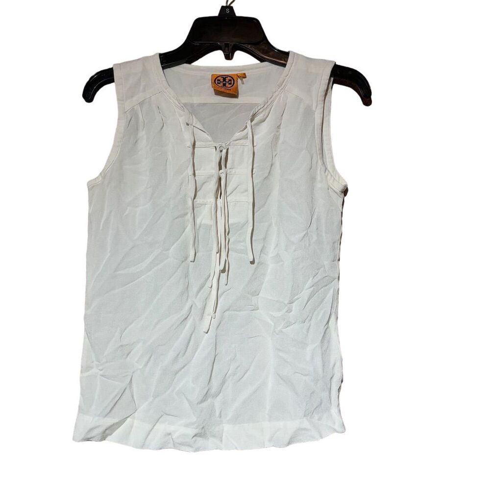 Tory Burch Women's Sleeveless Lace-Up Blouse White Size 0 XS/S